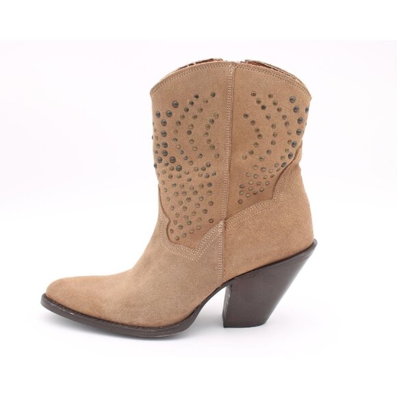 Dan Post Women's Stud Boots In Suede Leather Taupe/Tan SZ 9 New - Picture 1 of 9